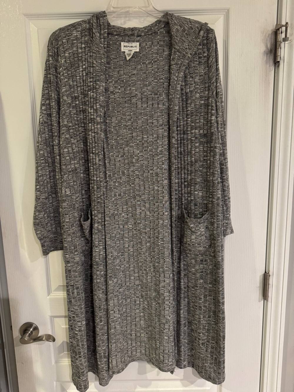 For The Republic Gray Open-Front Hooded Cardigan